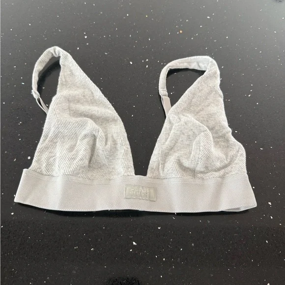 Cotton Rib Plunge Bralette Gray Ribbed - Picture 3 of 6